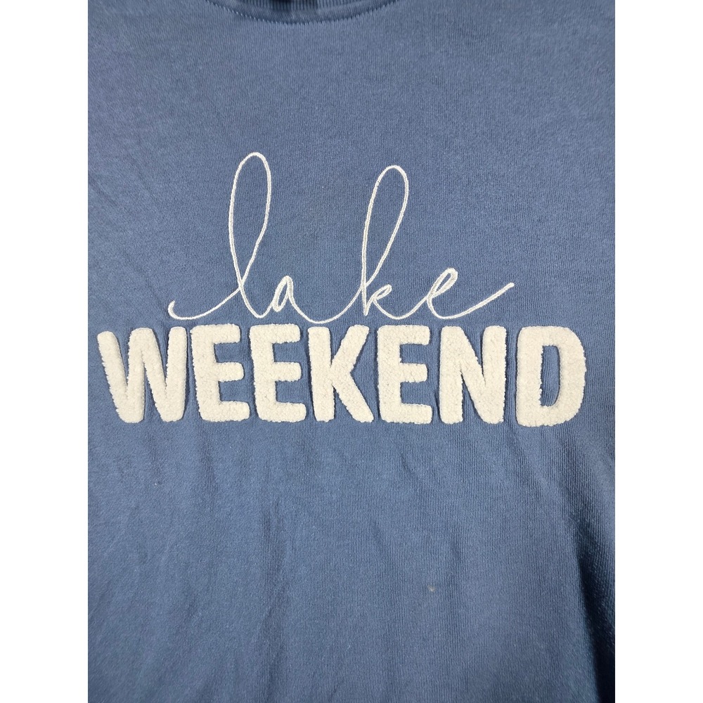 Shiraleah Chicago Lake Weekend Blue Chenille Embroidered Sweatshirt XL - Picture 2 of 7